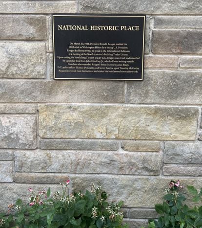 Commemorative plaque at the Washington Hilton.