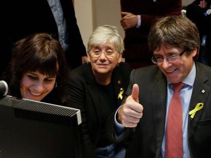 Former Catalan premier Carles Puigdemont in Brussels on the day of regional elections in Catalonia.