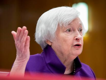 Treasury Secretary Janet Yellen testifies during a Senate Appropriations Subcommittee on Financial Services and General Government hearing on  March 22, 2023.