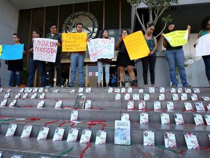 A protest against the murder of journalists in Guadalajara (Mexico).