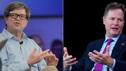Yann LeCun (left, pictured at this year's Davos), head of AI at Meta, and Nick Clegg (in September in New York), president of Global Affairs at Meta.