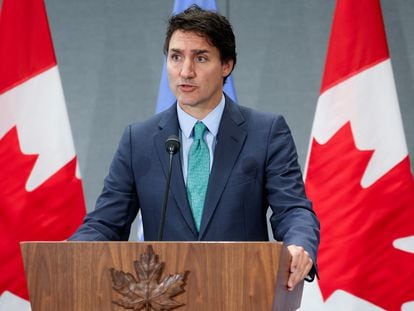 Canadian Prime Minister Justin Trudeau takes questions from reporters during a press conference on the sidelines of the UNGA in New York, on September 21, 2023.