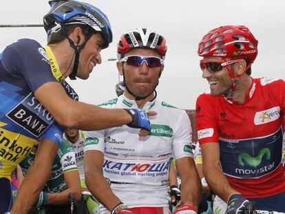 Alberto Contador, Purito Rodr&iacute;guez and Alejandro Valverde (left to right) on the Vuelta&#039;s Stage 4. 
