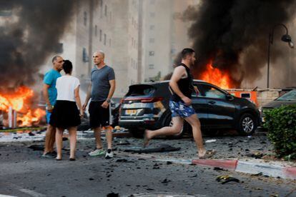 Residents of Ashkelon after the missile attack from the Gaza Strip.