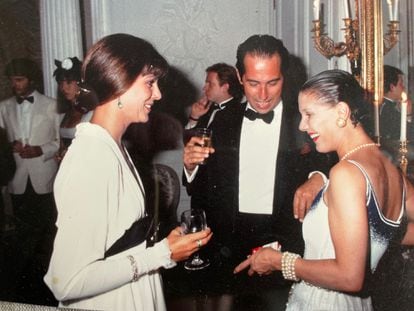 Beauvau-Craon at a party at La Vigie, fashion designer Karl Lagerfeld’s mansion in Monaco, talking with Princess Caroline of Monaco and Gilles Dufour, Lagerfeld's right-hand man at the ‘maison’ Chanel. 