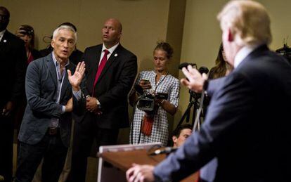 Univision journalist Jorge Ramos spars with Donald Trump on Tuesday.