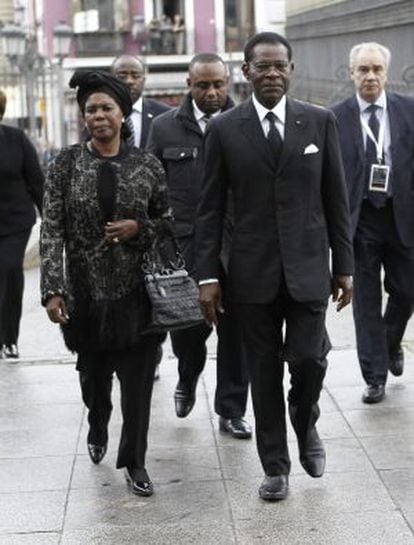 Teodoro Obiang arrives at Almudena cathedral.