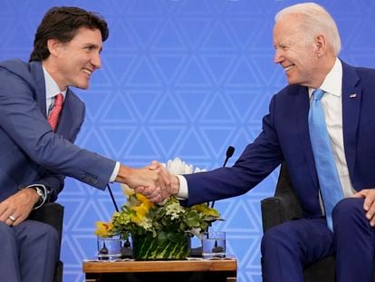 President Joe Biden meets with Canadian Prime Minister Justin Trudeau at the InterContinental Presidente Mexico City hotel in Mexico City, on January 10, 2023.