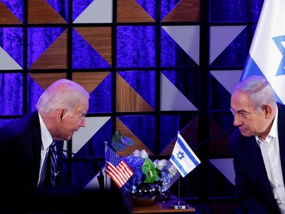 President Joe Biden and Israeli Prime Minister Benjamin Netanyahu on October 18 in Tel Aviv during the former's visit to Israel.
