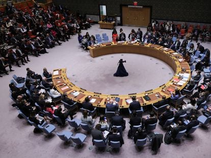 The U.N. Security Council, meeting this Monday to vote on the ceasefire resolution in Gaza.