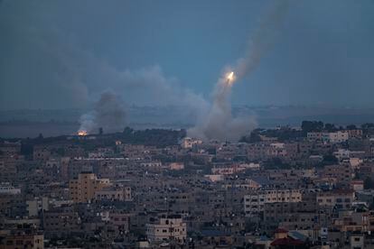 Rockets fired from the Gaza strip towards Israel on Wednesday, October 11, 2023.
