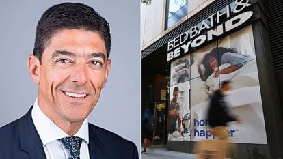 Bed Bath & Beyond’s late CFO, Gustavo Arnal (left) and one its stores in New York City.