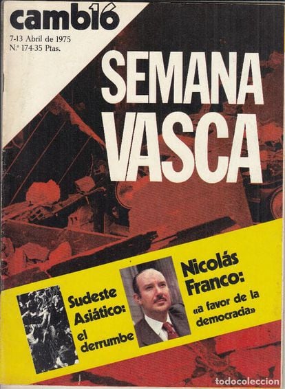 The April 7-13, 1975 issue of 'Cambio 16' magazine, seven months before Francisco Franco's death.