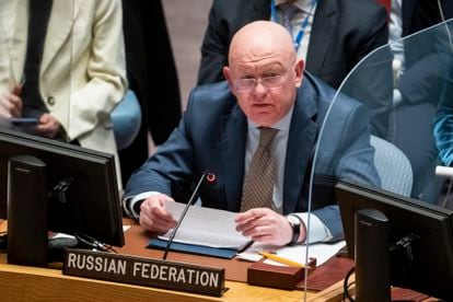 Vassily Nebenzia, permanent representative of Russia to the United Nations, at the UN Security Council on March 29.