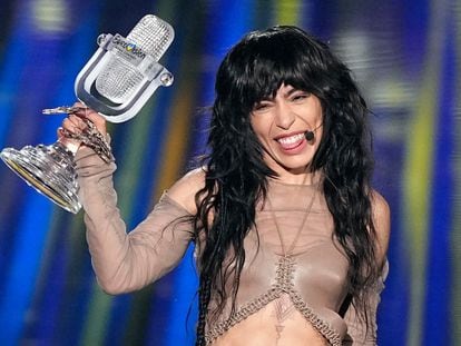 Loreen of Sweden celebrates with the trophy after winning the Grand Final of the Eurovision Song Contest in Liverpool, England, Saturday, May 13, 2023.
