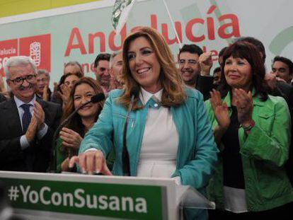 Susana Díaz celebrating her victory at Sunday's Andalusian elections.