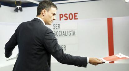 Pedro Sánchez in Socialist Party headquarters in Madrid on Wednesday.