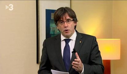 A screen grab of Carles Puigdemont's speech on TV3.