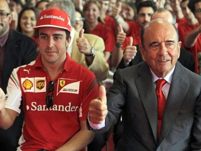 Emilio Botín with F1 racing driver Fernando Alonso in May.
