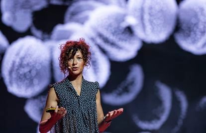 Emmanuelle Charpentier during her lecture at the Starmus Festival in Armenia, circa September 2022.