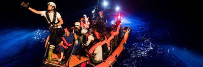 Sos Mediterranée volunters rescuing migrants