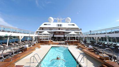 The deck of the 'Seabourn Sojourn,' a luxury cruise ship.