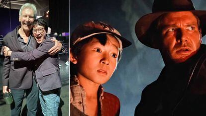 Harrison Ford and Ke Huy Quan together again last September, and in an image from Indiana Jones and the Temple of Doom. 
