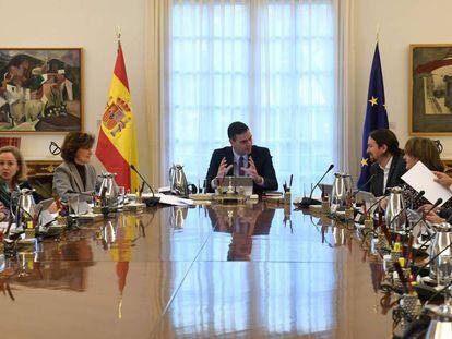 Pedro Sánchez presides over today’s Cabinet meeting.