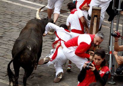 A man was gored near the Plaza Consistorial at the Friday bullrun.