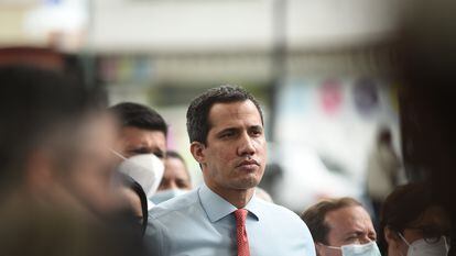 File photo of Venezuelan opposition leader Juan Guaidó during a press conference in Caracas.