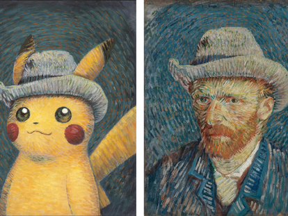 Pikachu card imitating Van Gogh's famous self-portrait.
