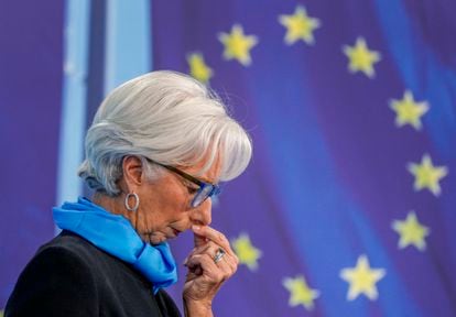 President of European Central Bank Christine Lagarde speaks during a press conference following the meeting of the governing council in Frankfurt, Thursday, Oct. 28, 2021.