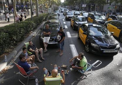 Striking taxi drivers in Barcelona this past July.