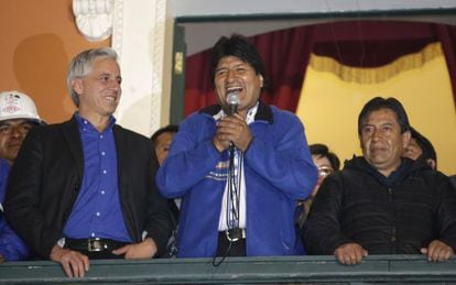Evo Morales celebrates his victory on Sunday.
