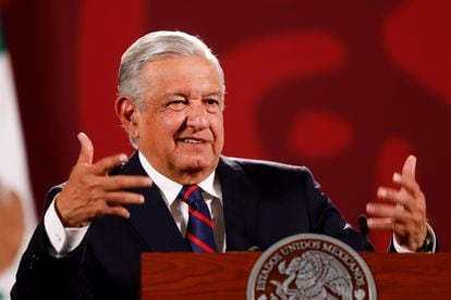 Der mexikanische Präsident Andrés Manuel López Obrador bei seiner Pressekonferenz an diesem Montag.