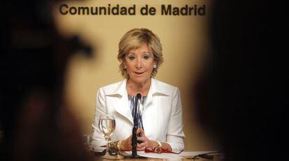 Esperanza Aguirre during Thursday&#039;s press conference.