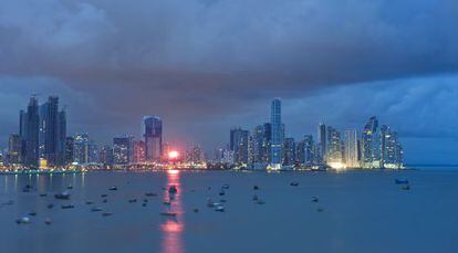 The waterfront and skyscrapers of Panama City.