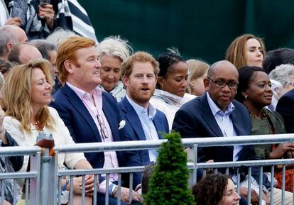 Mark Dyer and Prince Harry at the Sentebale concert at Kensington Palace on June 28, 2016 in London.