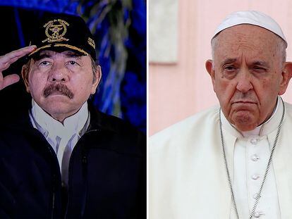 An image of Daniel Ortega, president of Nicaragua, and Pope Francis.