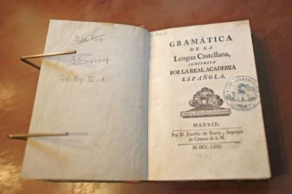 A copy of the first Castilian grammar book, compiled by the Royal Academy of Spanish Language and published for the first time in 1771. 