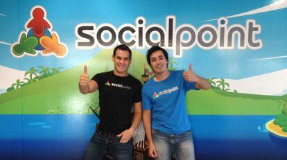 Horacio Martos and Andr&eacute;s Bou, the founders of Social Point, a games producer.