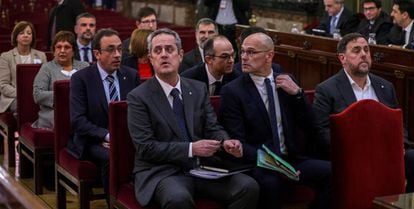 Leaders of the Catalan breakaway attempt during their trial at the Supreme Court in October 2019.