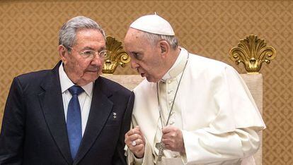 Pope Francis and Raúl Castro at the Vatican on Sunday.