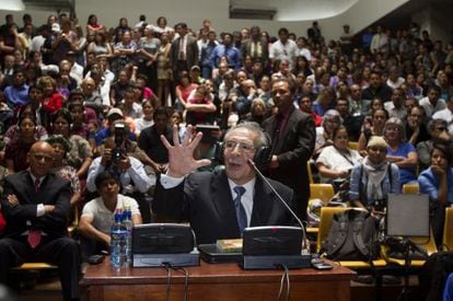Guatemala's former dictator, General José Efraín Ríos Montt, speaks during his trial for genocide earlier this year.