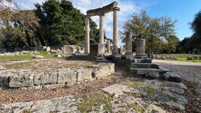 Remains of the Philippeion, a circular temple built by the king Philip II of Macedonia.