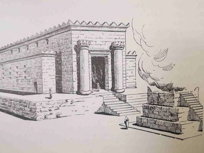 Hypothetical view that the archaeologist García y Bellido made of the Hercules temple, in 1968, based on the one in Jerusalem.
