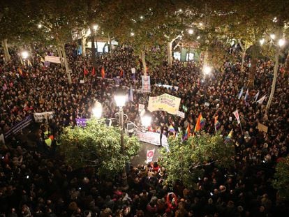 A protest in Seville on Tuesday night called by feminist groups.