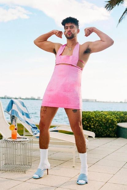 Proud in a skirt: one of the images of Bad Bunny in last spring's campaign for designer Jacquemus.
