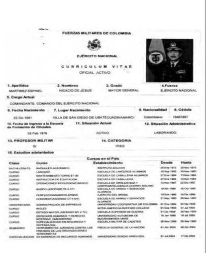 Nicacio Martínez Espinel's resume.