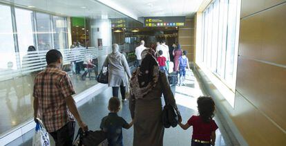 Syrian refugees arriving in Madrid on Thursday.